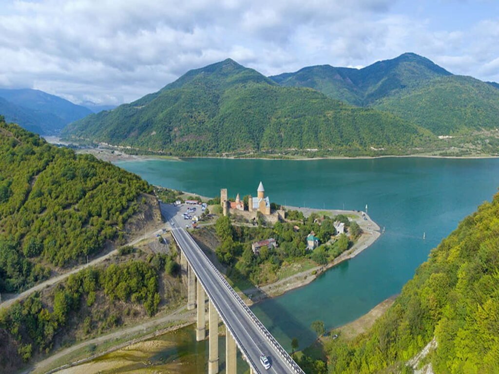 Ananuri Fortress and Zhinvali Reservoir on the road from Tbilisi to Gudauri