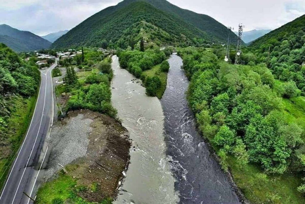 Black and White Aragvi rivers confluence near Pasanauri