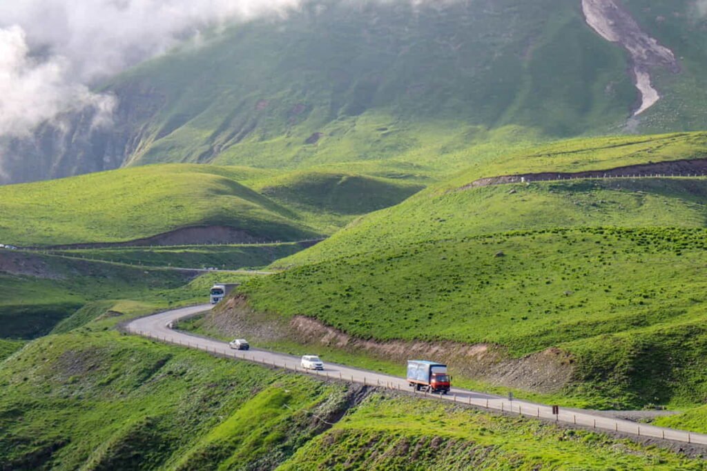 Georgian Military Highway mountain road toward Gudauri
