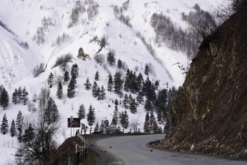 Georgian Military Highway mountain road between Tbilisi and Gudauri