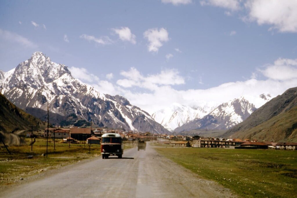 Historic mountain road route toward Gudauri in Georgia