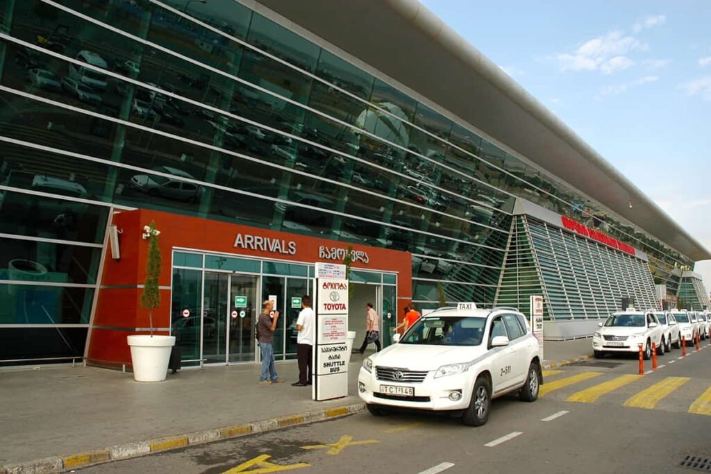 Taxi service outside Tbilisi International Airport arrivals