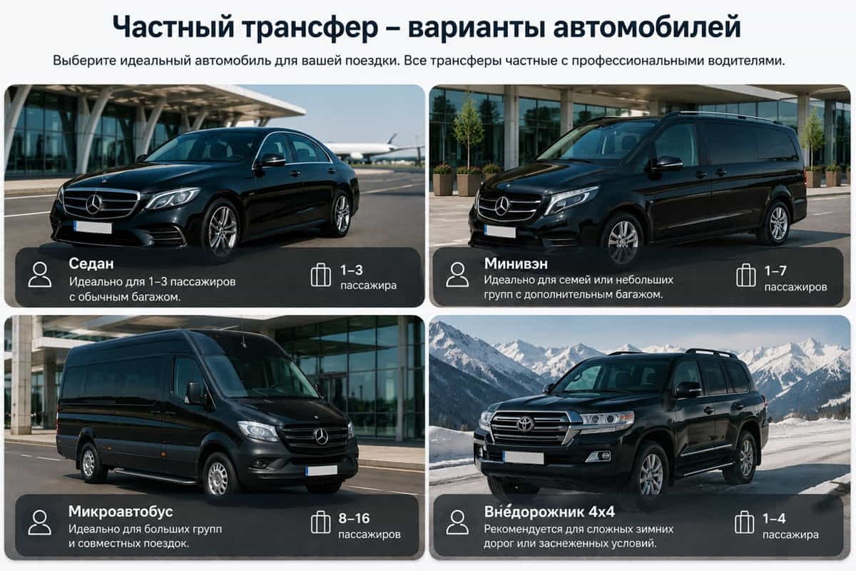 Варианты транспорта для трансфера в Гудаури